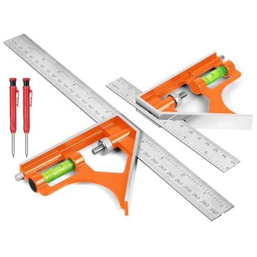 Image of flintronic 150mm+300mm Combination Square Set, Stainless Steel Angle Ruler, with Built in Spirit Level & Marker Pins, Metric & Imperial Scales, Measuring Tool for Carpenter/Engineer/Woodworking