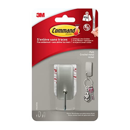 Image of Command 17033FGN Kleiner Metallhaken in gebürstetem Nickel, 17033, 1 Haken, 2 Strips Small Metal Brushed Hook