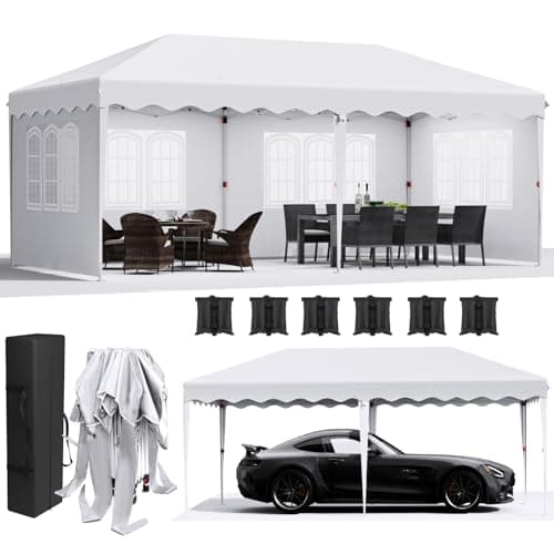 Image of 3m x 6m Pop Up Gazebo with 4 Side Walls, Waterproof Party Tent with 420D Oxford Thickening, UV Protection 50+, Event Shelter with Carry Bag & 6 Sandbags, for Garden Party Wedding, White