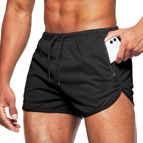 Image of InfiniZer Men's 3 Inch Gym Shorts, 2-in-1 Lightweight Quick Dry Running Short Shorts with Zip Pockets for Workout & Training (UK, Alpha, M, Regular, Regular, Black)