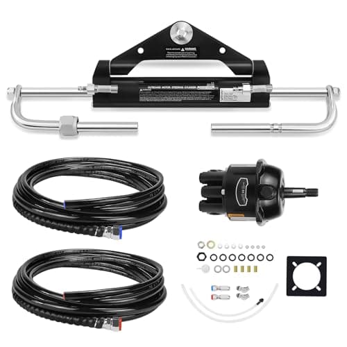 Image of Acclcors Hydraulic Steering System for Boats, 100HP Outboard Motor Hydraulic Steering Kit, Marine Power Steering Pump and Cylinder with 2 20FT Nylon Hoses, Boat Steering System for Single Engine Use