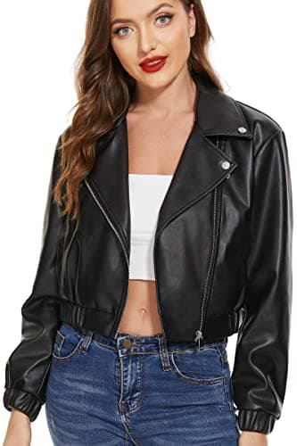 Image of Fahsyee Faux Leather Jacket Women - Black Motorcycle Short Coat Moto Biker Blazer Plus Size Casual Pleather Jackets S