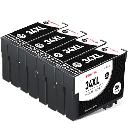 Image of Clywenss 34XL Ink Cartridges Black Compatible with Epson 34 XL 34XL Multipack for WorkForce Pro WF3720 WF3725 WF-3720 WF-3725 WF-3720DWF WF-3725DWF Printer Ink Cartridges, 4-Black