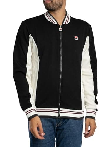 Image of FILA Men's Settanta Baseball Track Jacket, Black/Gardenia/Fig/Charcoal, S