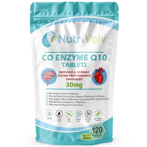 Image of Ubiquinone Co Enzyme Q10 30mg | 120 Tablets | Vegan Friendly | Naturally Fermented High Absorption Coenzyme CoQ10 | Popular for Statin Users | Oxidative Stress Protection | Made in UK | by NutriVolv
