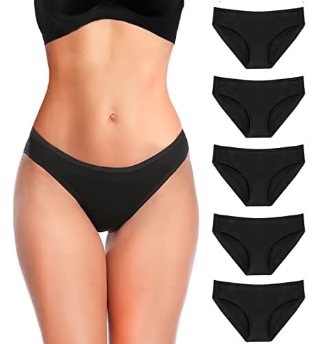 Image of YADIFEN Womens Underwear Women's Cotton Knickers Multipack Low Rise Waisted Stretchy Breathable Panties Full Bikini Briefs Ladies Black Knickers for Women Multipacks Hipster Pants 5PACK M