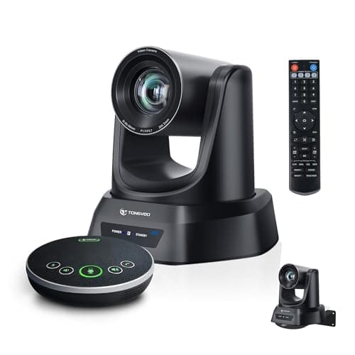 Image of TONGVEO 4K AI Auto Tracking PTZ Conference Camera System with Bluetooth Speakerphone & Microphone, 20X Optical Zoom, USB3.0 HDMI LAN PoE Power Camera for Church Worship, Meetings, Streaming