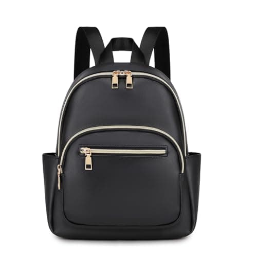 Image of JIANLINST Backpack Women's Small Fashion Backpacks PU Leather Rucksack Mini Backpack School Bag for Girls Casual Daypacks Black