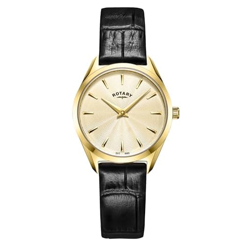 Image of Rotary Women's Ultra Slim Watch with Black Leather Strap LS08013/03 (Gold & Gold)