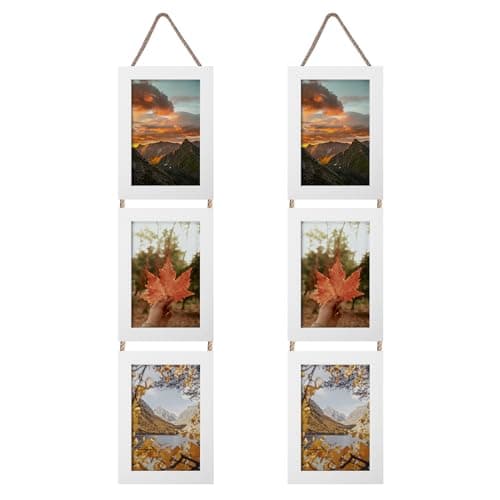 Image of EYMPEU White 6x4 Photo Frames with Twine, 3 Vertical Photo Frame 6x4 Integrated Wall Hanging to Decorate Your Home, Living Room or Office,2 Pack
