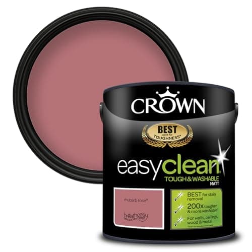 Image of Crown Easyclean Rhubarb Rose - Tough & Washable - Matt Emulsion Paint - Stain Resistant - Rich Warm Pink Paint - 2.5L