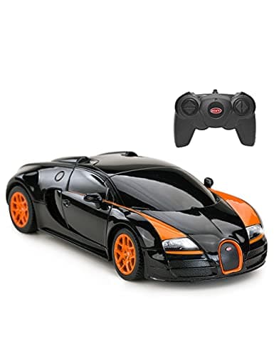 Image of RASTAR Bugatti RC Car, 1/24 Scale Bugatti Veyron 16.4 Grand Sport Vitesse Radio Remote Controlled Model Toy Car, Black/Orange