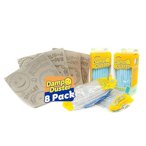 Image of Scrub Daddy Damp Duster Sponge & Towel Bundle - 4 Dusting Sponges & 4 Damp Duster Towels - Swipe & Polish Blinds, Baseboards, Furniture & More (8 Piece Bundle)