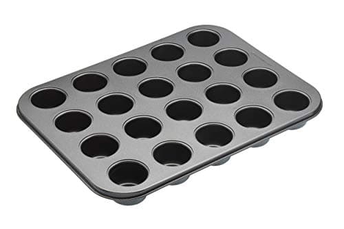 Image of MasterClass 20 Hole Mini Muffin Tin with Loose Bases and PFOA Non Stick in Gift Box, Robust 1 mm Carbon Steel, 35 x 27 cm, Grey
