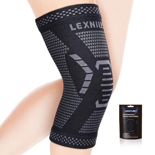 Image of Lexniush Knee Support for Men/Women, Best Knee Brace for Arthritis, Joint Pain, Ligament Injury, Meniscus Tear, ACL, MCL, Tendonitis, Knee Compression Sleeve for Running, Sports(Black, L)