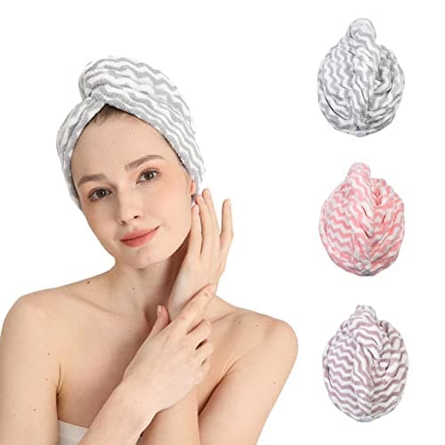 Image of Good Nite 3 Pack Microfibre Hair Drying Towel Wrap Super Absorbent Twist with Buttons Dry Hair Turbans for Women Girl Wet Hair
