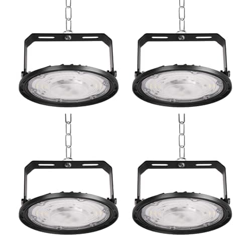 Image of Fosingut 100W Industrial LED Floodlight,10000LM High Bay Spot Light Workshop Lighting,Cool White 6500K IP65 Waterproof UFO Ceiling Light LED Interior Chandelier for Warehouse,Factory,Hall,Gym-4pcs