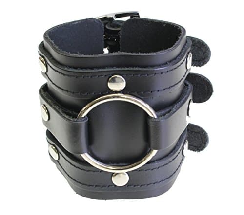 Image of benerini Leather Wide Triple Strap Cuff Wrap Gothic Wristband Buckle Fastening - Black Leather