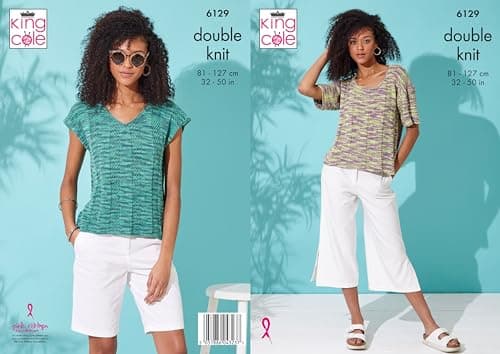 Image of King Cole Women’s Knitting Pattern Double Knit Ladies Top (6129), 32” – 50” (81cm – 127cm)