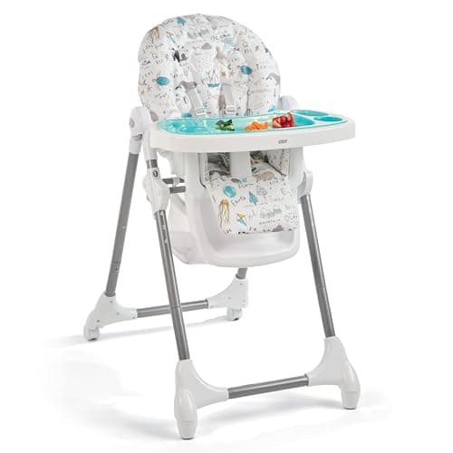 Image of Mamas & Papas Snax Adjustable Baby High Chair for 6 Months Plus, Toddlers, Reclining, Foldable Highchair with Wipeable Removable Tray, Baby Feeding Chair, 108 x 84 x 59 cm, Happy Planet