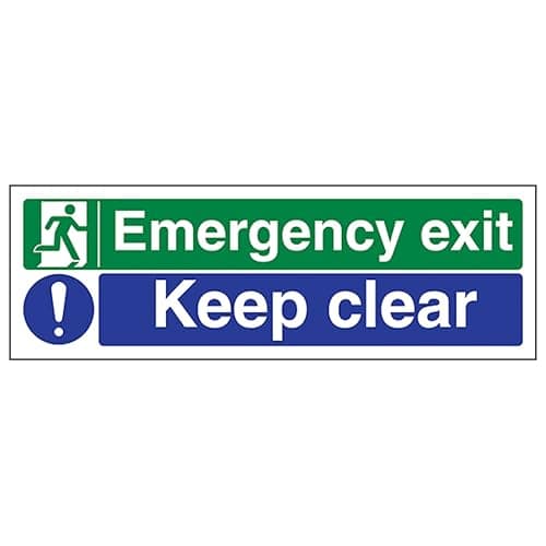 Image of V Safety Emergency Exit/Keep Clear - Landscape 300 x 100 mm - Glow In The Dark Self Adhesive Vinyl Safety Sign