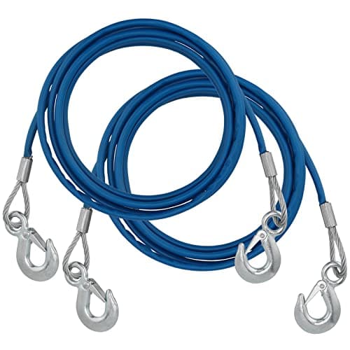 Image of KEILEOHO 2 PCS 3/8 Inch x 13Ft Heavy Duty Tow Cable, Steel Wire Rope with Hook, Winch Cable with PVC Casing for Towing Truck, Wrecker, Crane, 11023 Lbs Breaking Strength, Blue
