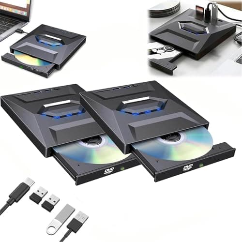 Image of 7-in-1 External USB DVD Drive & Blu-ray Player,USB C 3.0 Type-C Portable BD/DVD/CD Burner Writer Reader with 3 USB Ports Hub & SD/TF Card Reader,6X Blu-ray Optical Drive (Black Set of 2)