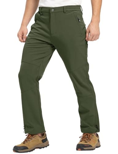 Image of Rdruko Mens Fleece Lined Warm Trousers Thermal Waterproof Windproof Winter Pants for Outdoor Work Camping Hiking Fishing Skiing Army Green 30