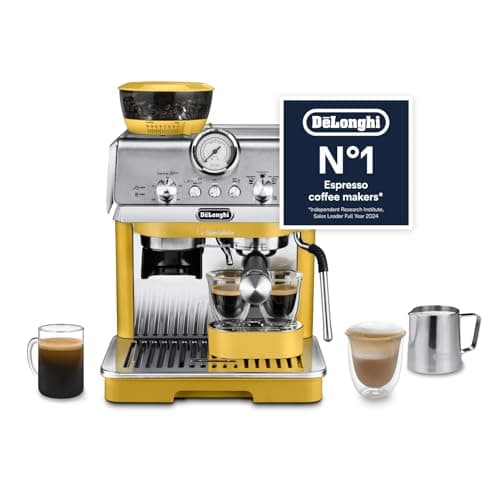 Image of De'Longhi La Specialista Arte EC9155.YE, Barista Pump Espresso Machine, Bean to Cup Coffee and Cappuccino Maker, 8 Grinding Settings, MyLatte Art Frothing Wand, 1550W, Yellow