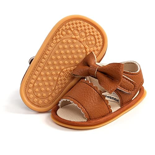 Image of RVROVIC Baby Boys Girls Sandals Premium Soft Anti-Slip Rubber Sole Infant Summer Outdoor Shoes Toddler First Walkers(12-18 Months,Bow Brown)