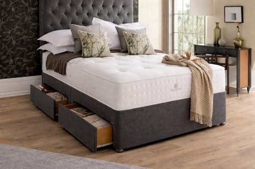Image of CALISMA Designer Damask Memory Spring Foam Divan Bed Set With Mattress, 2 Drawers (Same Side) and Headboard (Charcoal, 3FT Single)