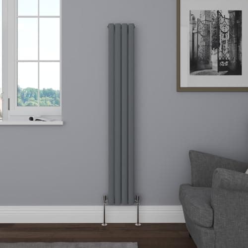 Image of NRG Vertical 1600x236 Oval Column Designer Radiator Central Heating Single Panel Anthracite