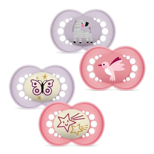 Image of MAM SkinSoft Silicone Soothers 6-16 months Day & Night Girls , 4 pieces, 2 travel boxes