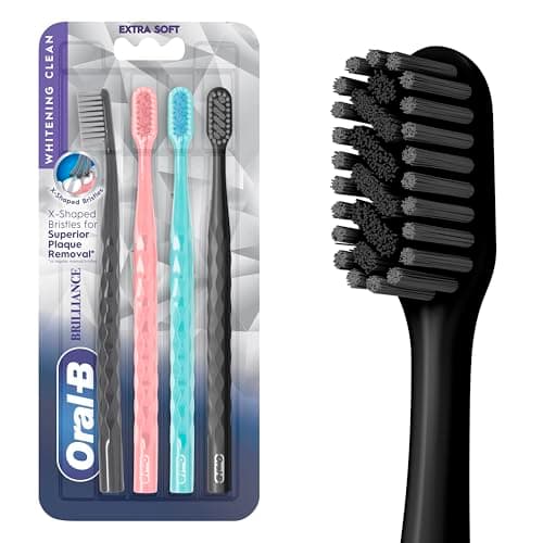 Image of Oral-B Pro Whitening Brilliance Toothbrushes, Extra Soft, Black, Coral and Teal, 4 Count