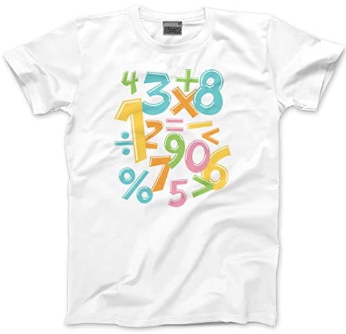 Image of HotScamp Kid's Number Tshirt - Colourful Numbers Day Maths Symbols Childrens T-Shirt - Number Maths Day Teacher Mathematics 3-4 Years White