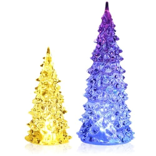 Image of COM-FOUR® 2-piece decorative Christmas tree set made of acrylic with LED light - mood light for Christmas - battery-operated Christmas tree with color changing (2 pieces - colorful)