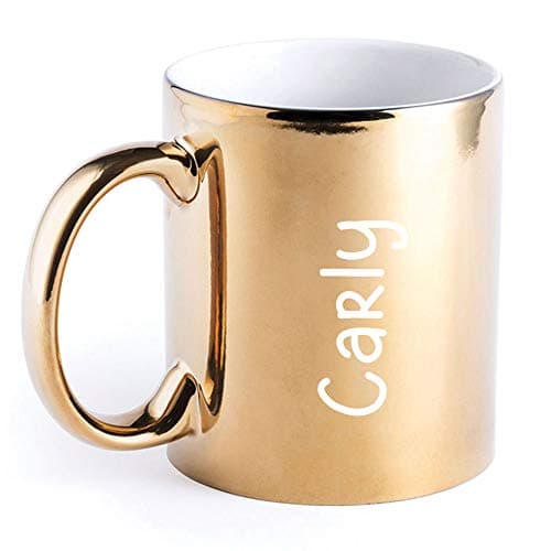 Image of eBuyGB Personalised Metallic Coffee Mug 350ml Ceramic Laser Engraved Tea Cup - Customised Birthday, Christmas, Wedding Gift Idea - Girls Custom Name (Gold)
