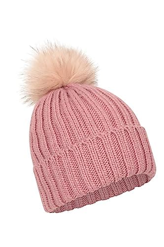 Image of Mountain Warehouse Geneva Fur Lined Womens Fluff Beanie - Lightweight, Compact, Easy to Pack, Soft Fleece Lining & Fluffy Pom Pom - Ideal for Pale Pink (Fur Lined) One Size
