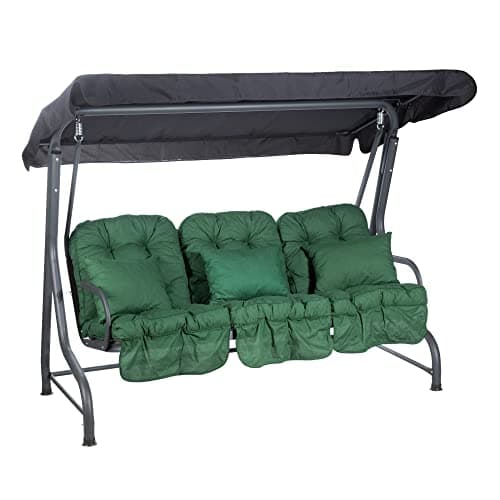 Image of Alfresia Roma 3 Seater Garden Swing Seat with Adjustable Water-Resistant Canopy and Classic Cushions, Heavy Duty Outdoor Patio Swing Seat Supporting up to 250 kg for Garden, Lawn or Decking