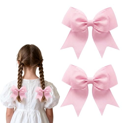 Image of 2Pcs Hair Bows Pink Bow Hair Clips for Girls Cute Grosgrain Ribbon Bowknot Hair Accessories Toddler Children Women Daily Wedding Party Dress Outfit Decor (2, Pink, 11.5 * 11.5CM)