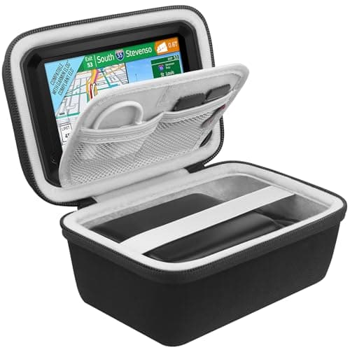 Image of BOVKE GPS Hard Carrying Case for 5-5.5 inch TomTom Car Sat Nav GO Classic/Basic/520/GO Professional 520, Garmin Drive 52/DriveSmart 55/Drive 51/Drive 50 Sat Nav, Mesh Pocket for Charger, Cables, Black