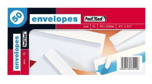 Image of 50 White Peel & Seal Envelopes DL
