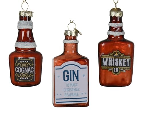 Image of Kaemingk Christmas Tree Decorations Spirits Glass 9 cm - Set of 3 Figures for Hanging Christmas - Christmas Tree Pendant & Christmas Tree Decoration - Alcohol Bottles Brown