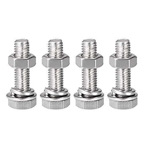 Image of sourcing map M8 x 30mm Hex Head Screws Bolts, Nuts, Flat & Lock Washers Kits, 304 Stainless Steel Fully Thread Hexagon Bolts 4 Sets