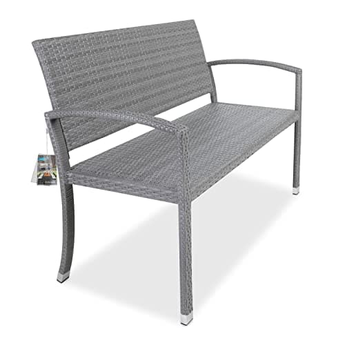 Image of CASARIA® 2 Seater Poly Rattan Garden Bench | 320kg Load Capacity | Water and UV-Resistant | Outdoor Patio Terrace Balcony Seating Furniture Love Seat | 122 x 90 x 58 cm | Grey