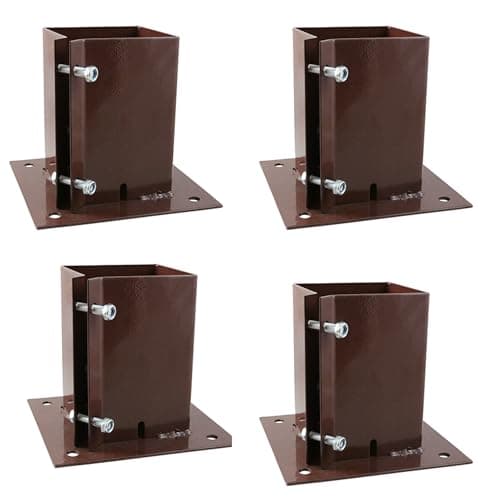 Image of [FIXINGS DIRECT] 100x100mm Bolt Down Post Shoe Fence Post Holder Heavy Duty Read Oxdie Dual Coat Weather Protection Decking Bases, Post Anchor, Pergolas, Carports 4"x4" (4 Pack (100x100mm))