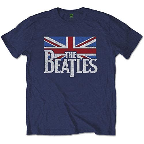 Image of The Beatles Drop T Logo & Vintage Flag Official Tee T-Shirt Mens Unisex (XX-Large) Blue