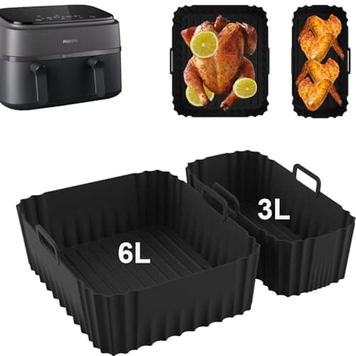 Image of Silicone Air Fryer Liners for Philips Dual Basket Air Fryer 3000 Series 6L/3L, Reusable Dual Airfryer Liners Air Fryer Accessories for Philips Dual Basket Airfryer NA350/00