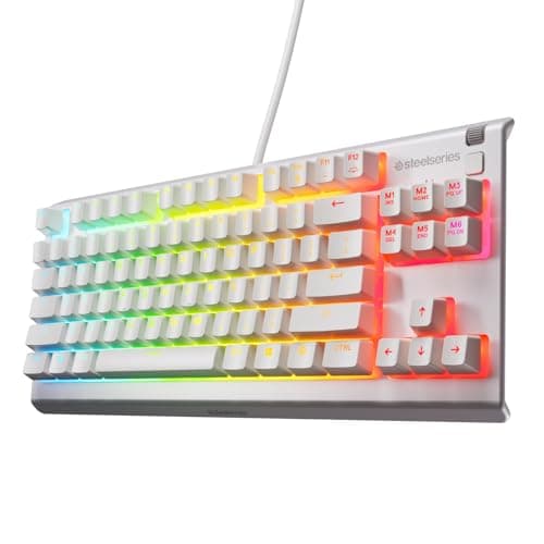 Image of SteelSeries Apex 3 TKL White RGB Gaming Keyboard — Tenkeyless Compact Form Factor — 8-Zone RGB Illumination — Water and Dust Resistant — Whisper-Quiet Gaming Switch