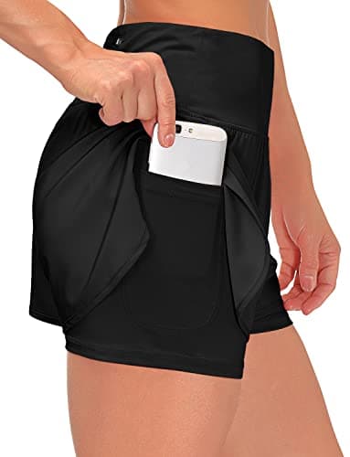 Image of Tincini Women’s 2 in 1 Shorts Summer Running Shorts Gym Workout Athletic Gym Yoga Shorts Liner Jogging Pants Sports Quick Dry Training Joggers Shorts (A Black, XXL)